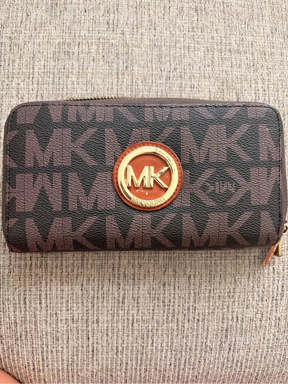 Michael Kors Brown and Black MK Signature Zip Wallet